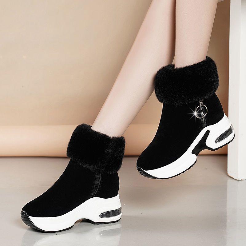 Autumn Winter Plus Size Women's Thick Soled Snow Boots Comfortable Warm Sponge Cake Slope Heel Velvet Short Cotton Boots 35-43