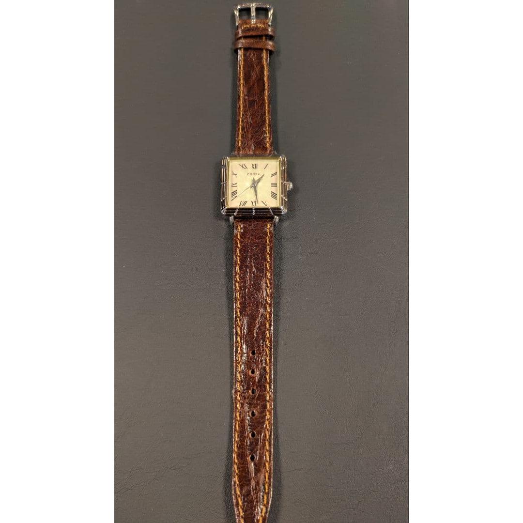 Used FOSSIL Watch Brown Leather Belt Diamond Cut Windshield Ladies New