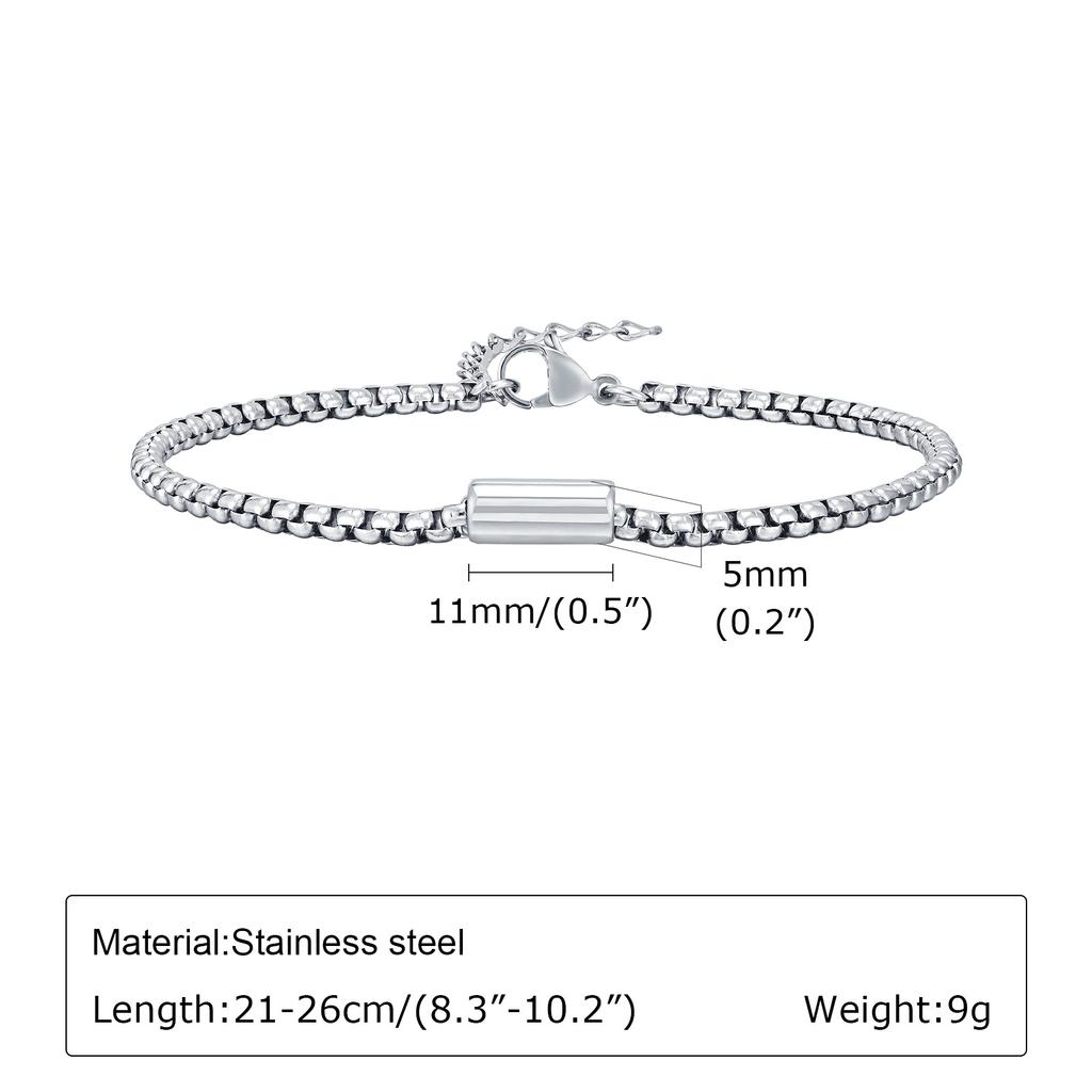 Vnox Geometric Square Round Tube Charm Bracelets for Men Boys, Unisex Box Link Chain Bracelet, Waterproof Simple Metal Jewelry
