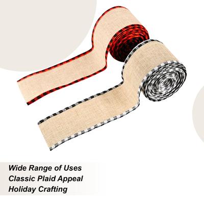 Christmas Ribbons 2 Roll Plaid Edge Ornaments 2.48inch Christmas Wrapping Ribbon For Holiday Tree Wreath Garland Crafts Bouquet