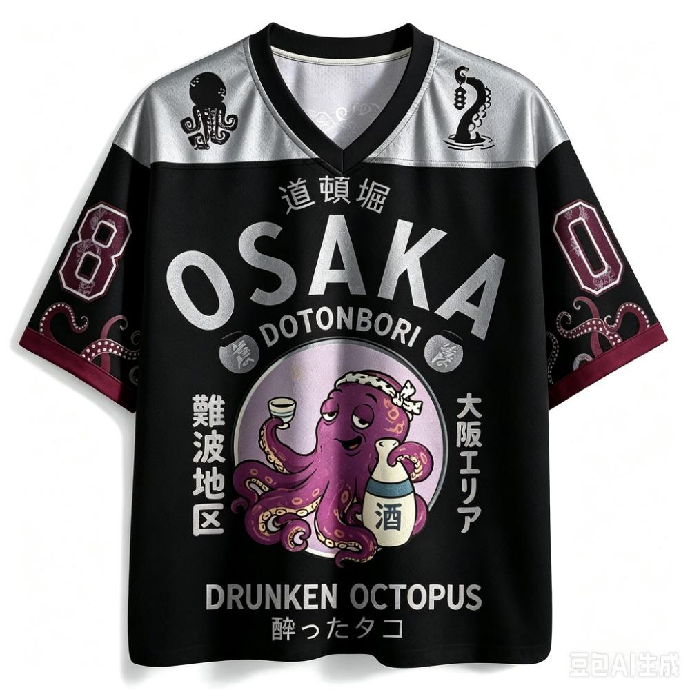 Y2K Osaka Octopus Pattern 3D Print Men sport V-neckT-shirt Outdoor street casual Fashion Quick-drying Breatha parent-child cloth