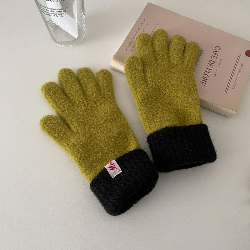 Contrasting Color Gloves Fashionable Gloves Unisex Winter Knitted Gloves with Touch Screen Anti-slip Elastic Thick for Cycling