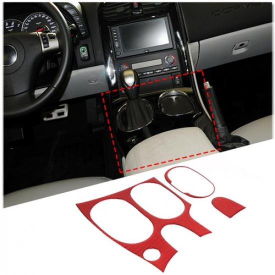 Red Carbon Fiber Central Console Gear Shift Trim Sticker for Corvette C6 05-13