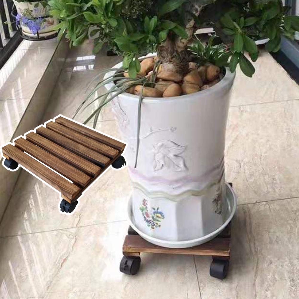 Wood Thick Movable Flower Stand Flower Holder Bonsai Flower Pot Tray Roller Base Stand With Universal Wheels Flowers Pot Base
