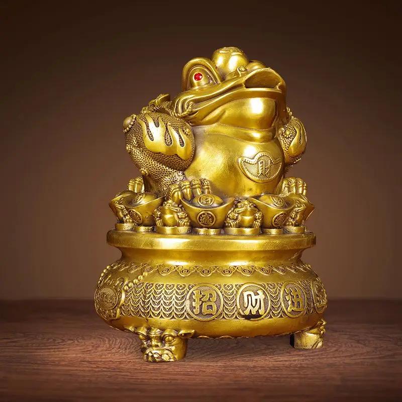 Fengshui Zhaocai Reines Kupfer Goldene Kröte Ornament Zieht Reichtum und Schätze an Schale voller Schätze Heimdekoration Eröffnungsgeschenke