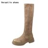 Herbst Winter Damen Stretch Kniehohe Stiefel Mode Slip On Vintage Eckige Absätze Damen Prägnante Lange Damenstiefel