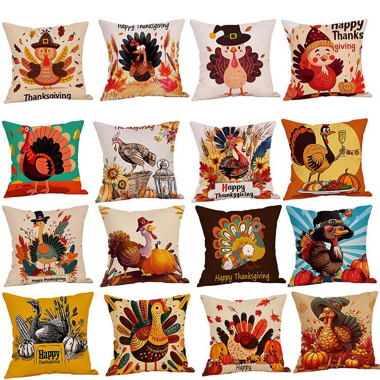 Cartoon Turkey Pattern Throw Pillow Covers With Digital Printing Of Short Plush Fabric Car-Shaped Sofa Cushion Office Home Decor