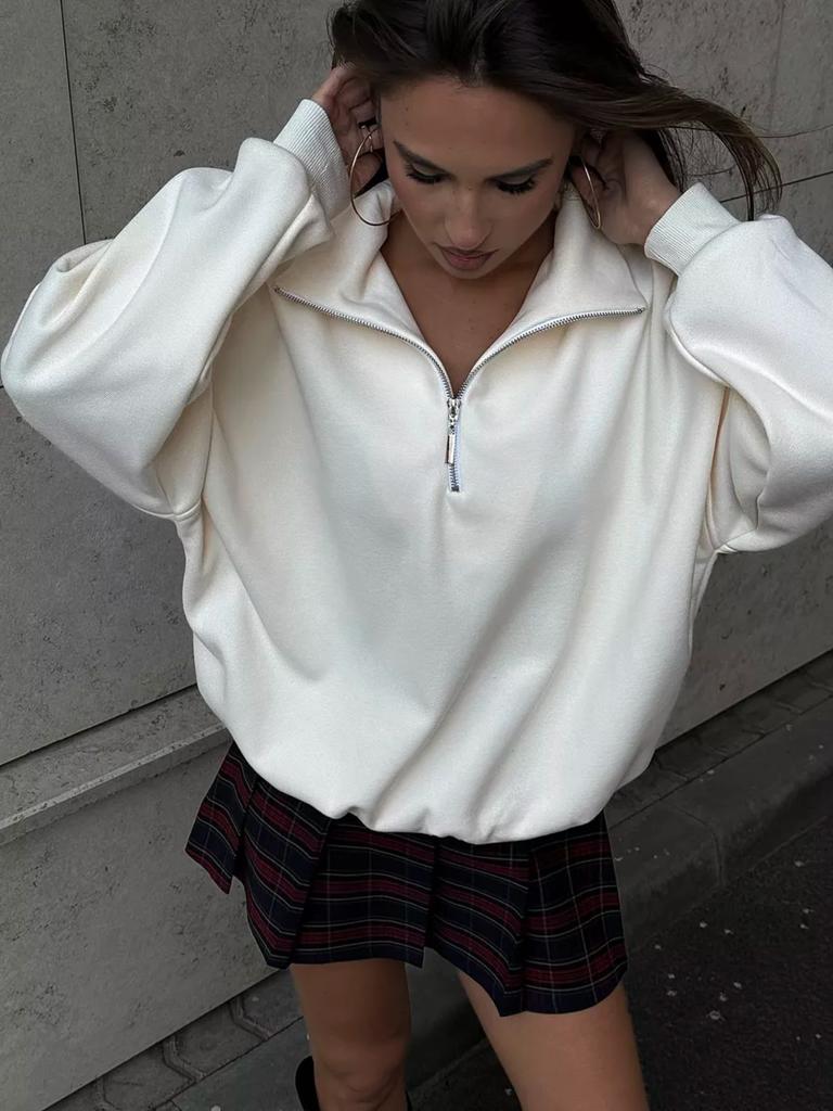Solid Color Outer Wear Half Zipper Stand Collar Fashionable Trend Lapel Sweatshirt Loose Top