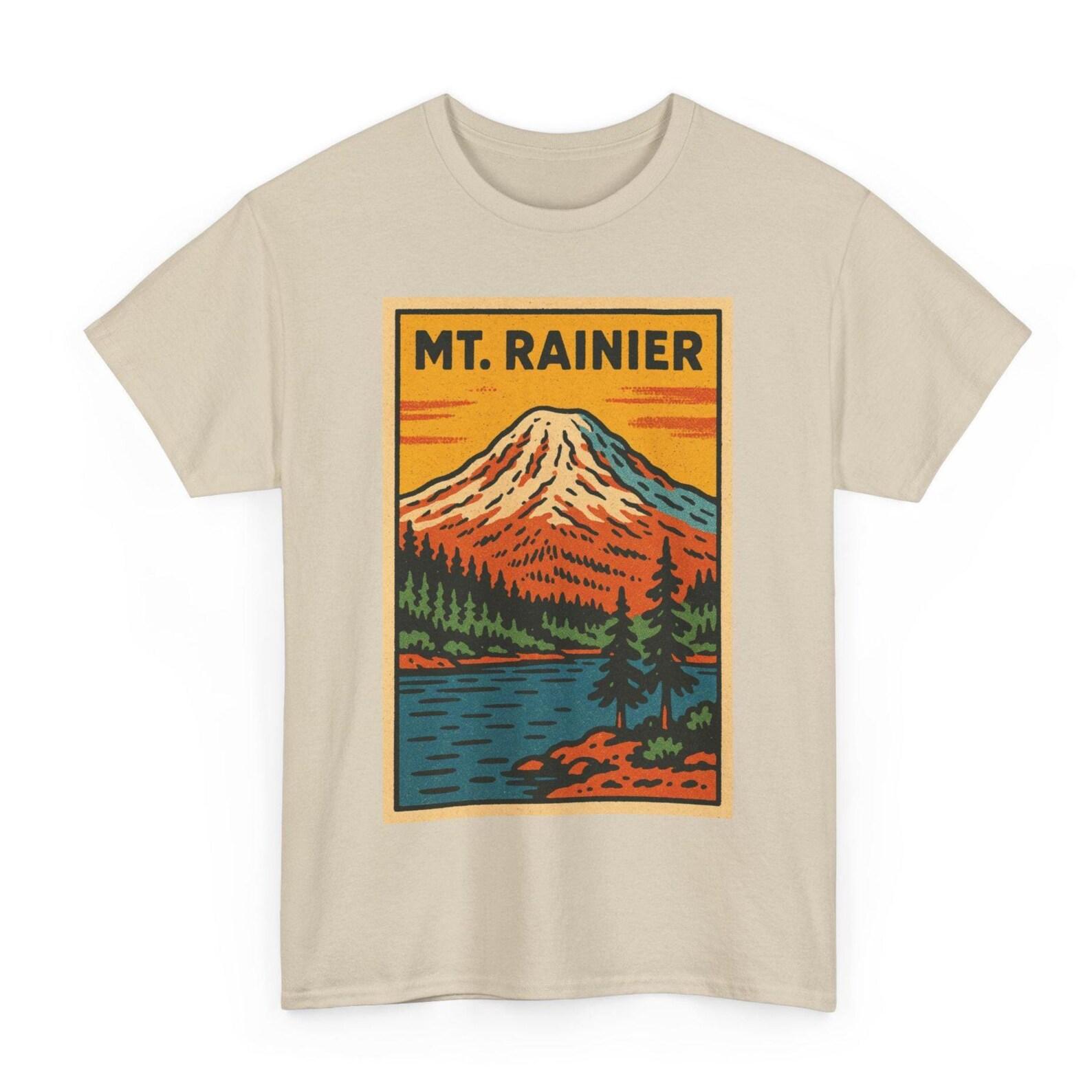Mount Rainier T-Shirt: Retro Comic Style Washington National Park Tee L