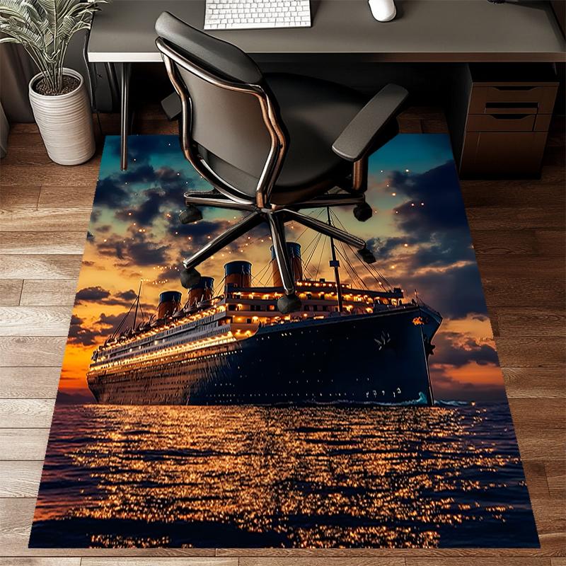 Titanic Polyester Tapijt, Zacht Binnentapijt voor Kantoorstoel, Woonkamer, Computerbureau - Decoratief Huiswerkplek Tapijt Ontwerp