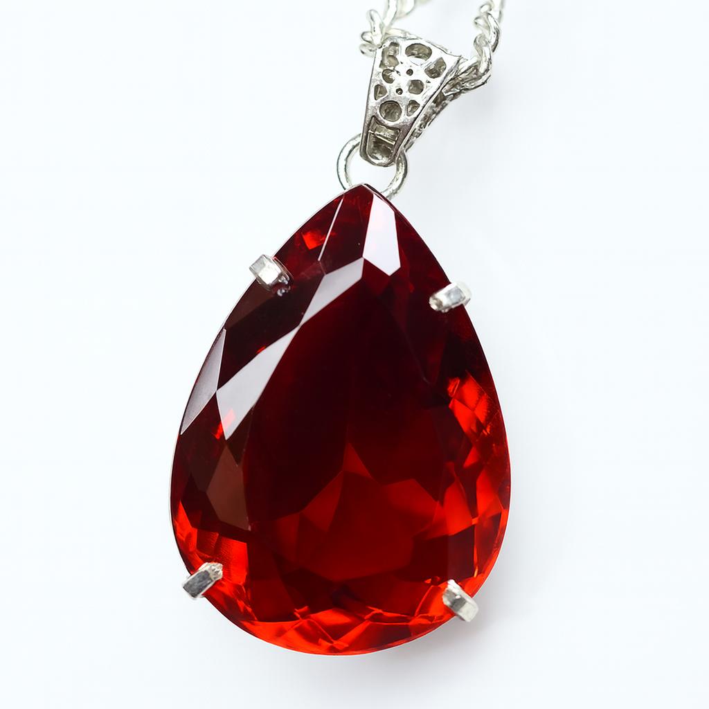 CERTIFIED Red Topaz 106.3 Ct Pear Natural 925 Sterling Silver Birthstone Pendant AI-54-NS