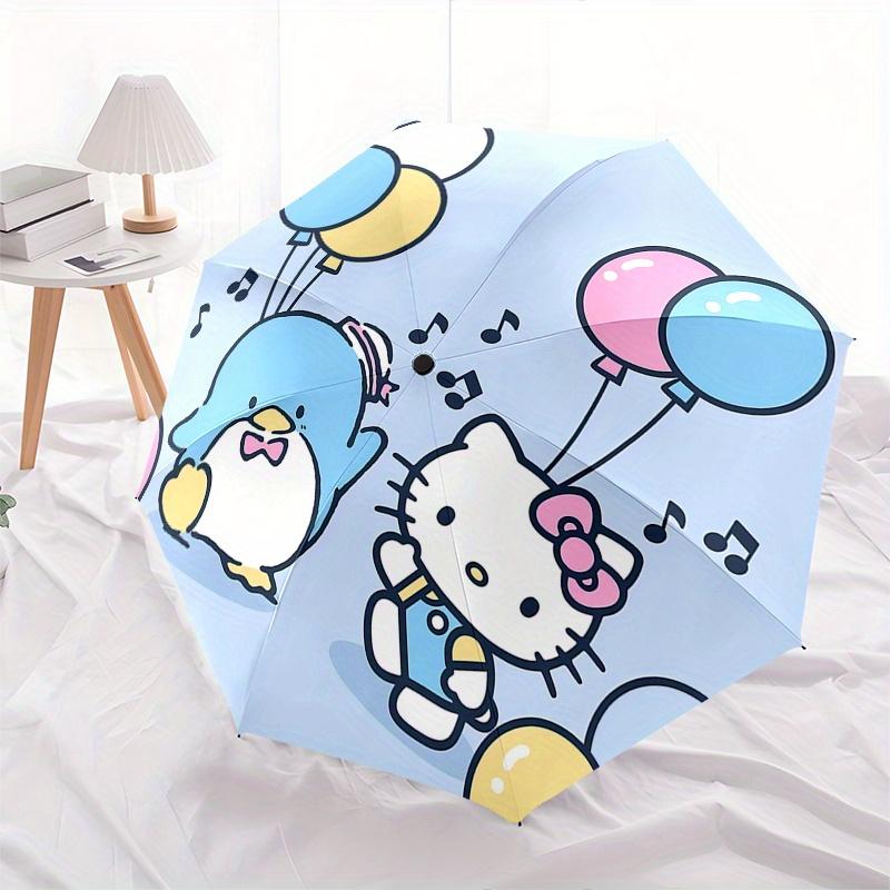 Hello Kitty, Penguin Automatic Open/Close Umbrella-Cute Umbrella with Cute Design, Portable 3-Fold Compact Umbrella for Men & Women, Hallowe