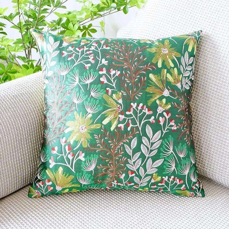 Weaving Silk Jacquard Pillow Cover Plant Flower Cushion Cover Sofa Living Room Embroidered Throw Pillow Cushion Cover Cojin 45x45CM 1270₽