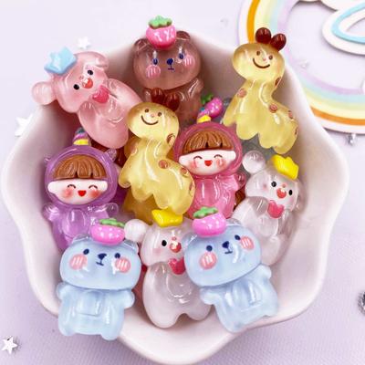 Colorful Resin Glitter Kawaii Giraffe Bear Puppy Girl Flatback Cartoon Animal Figurine Scrapbook 10pcs DIY Accessory Decor Craft
