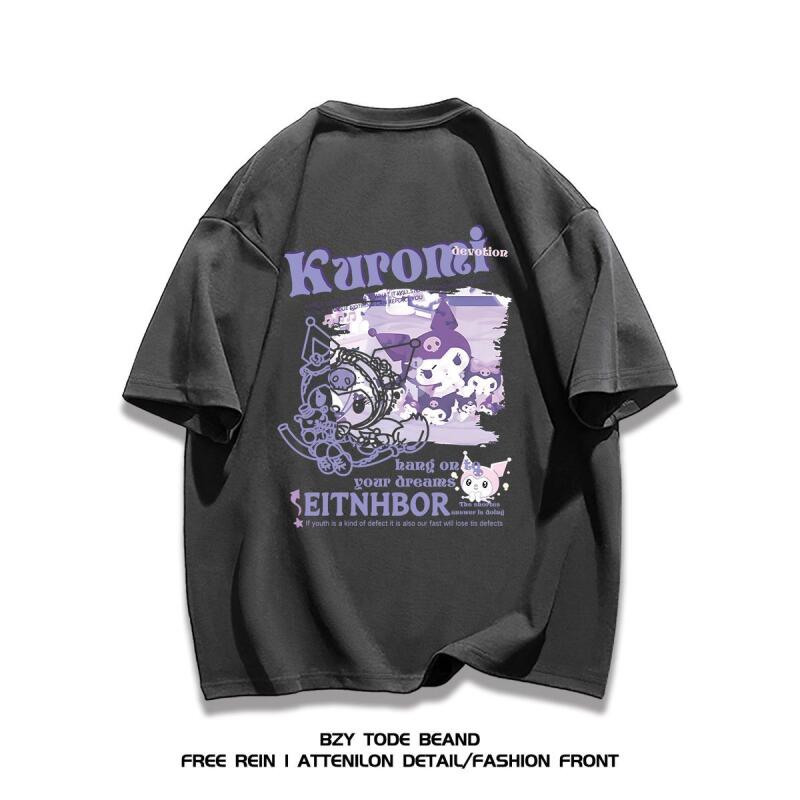 Sanrio Kuromi Cozy Heavyweight Pure Cotton Cute Printed Short Sleeved TShirt for Girl Summer Casual Trend Ins Style Loose Tops