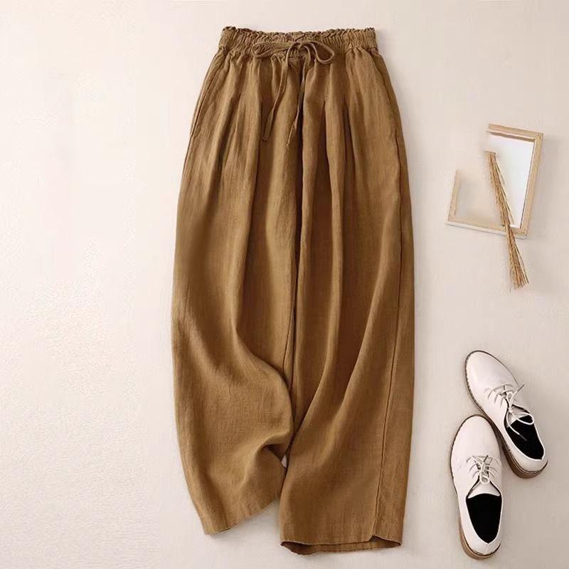 Women's Cotton-Linen Wide-Leg Pants - Smooth Drape Versatile Style Nine-Point Length