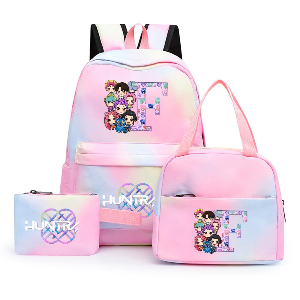 3Pcs/set K-Pop Printed Backpack with Pencil Case Lunch Bag for Teenager Girl Boy Bookbag Large Capacity Waterproof Travel Bag Kid Gift Mochila