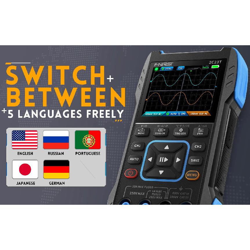 FNIRSI 2C23T Oscilloscopio Digitale Multimetro Generatore di Segnale 3 in 1 Conteggio 9999 Tensione AC DC 50MS/s 10MHz Doppio Canale