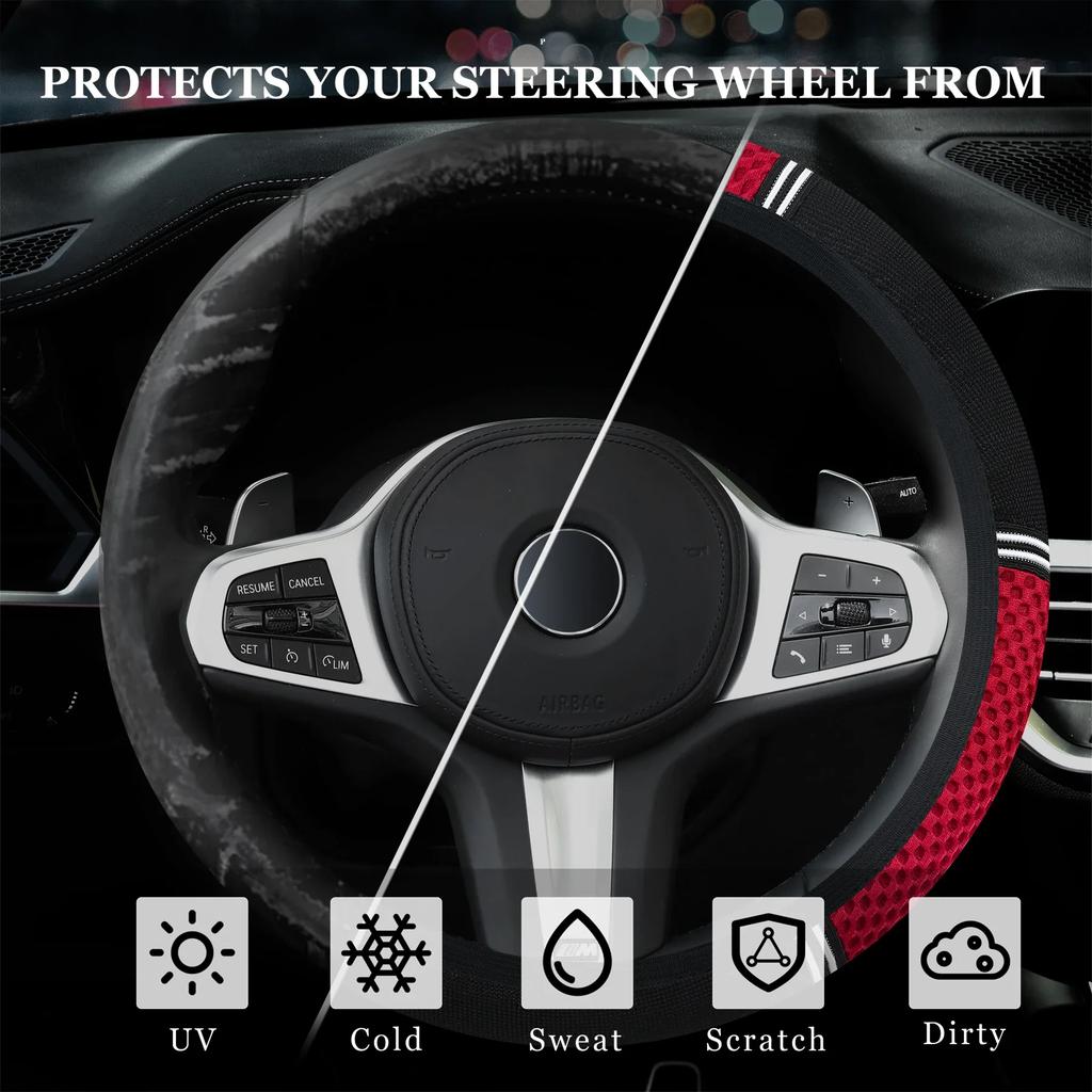 NEW Car Steering Wheel Cover Splicing Ice Silk Breathable Non-slip No Inner Ring Elastic Elastic Handlebar Cover