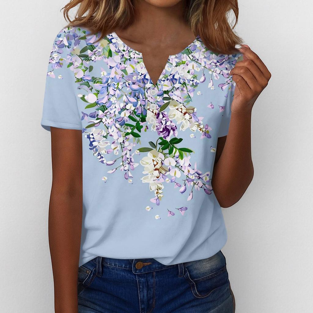Sommer Oberteile für Damen Knopfleisten Blusen für Damen Elegant Lässig V-Ausschnitt T-Shirts
