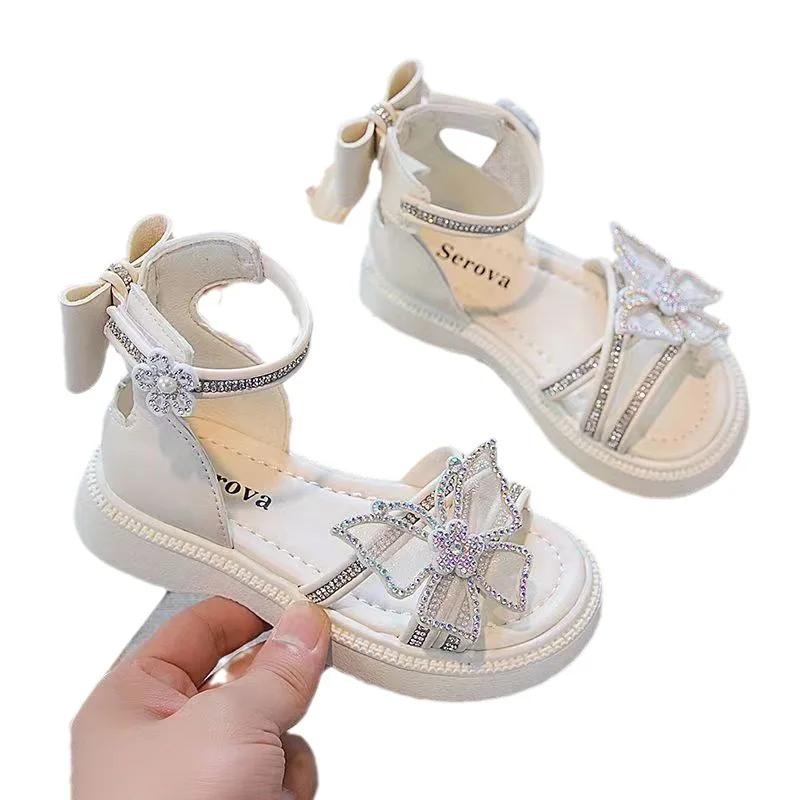 Summer New Trendy Girls Shoes Stylish Fashion Crystal Princess Shoe Versatile Comfort Lightweight Elegant Butterfly Women Sandal