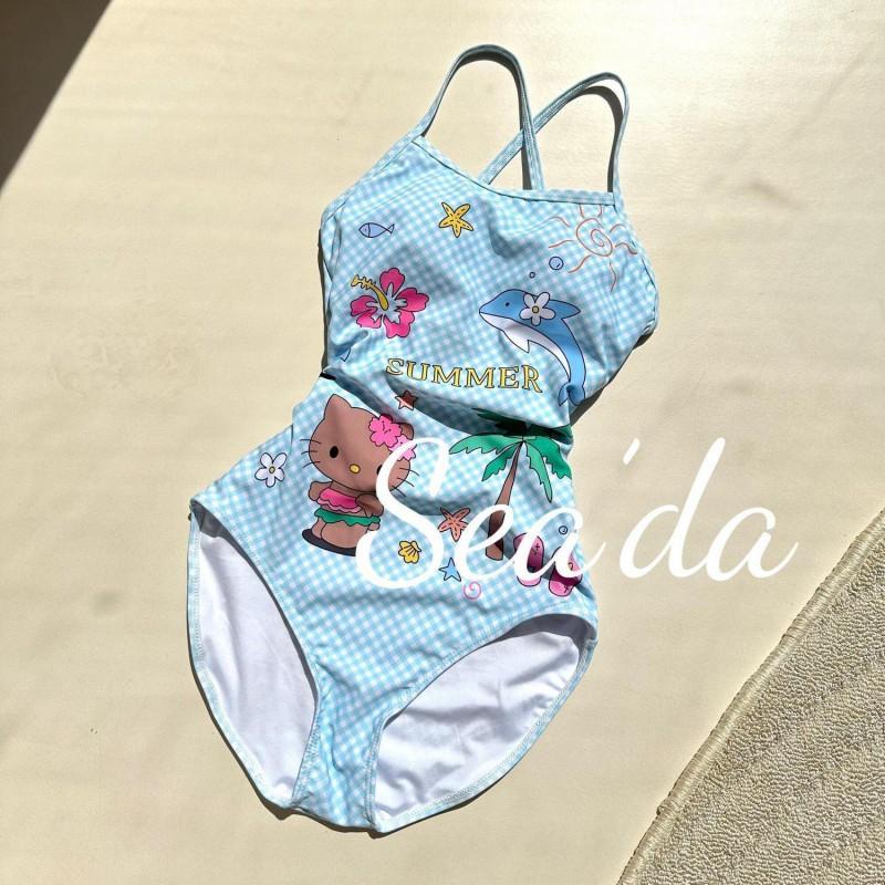 

Cartoon HelloKitty Connected Triangle Conservative Low Fork Student Racing Swimsuit Women s Swimming Pool M синий