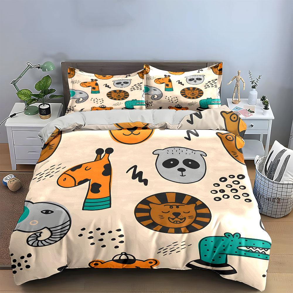 Dreiteiliges Set mit Tiermotiv für Kinder, Schlafzimmerdekoration für Kinder und Erwachsene, Exquisites dreiteiliges Bettwäsche-Set als Geschenk