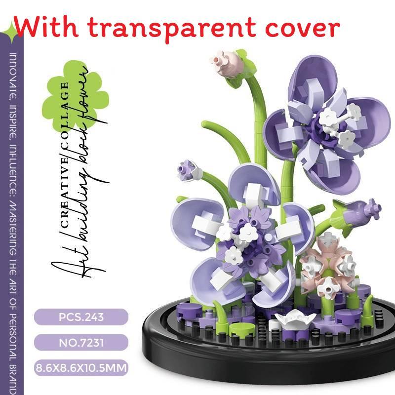 

Sunflowers Roses Lilies Hibiscus Bouquet Building Blocks With Cover Dust Romantic Fantasy Dust Cover