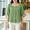 ZANZEA Women Casual Square Collar Solid Color Loose Half Sleeve Blouse