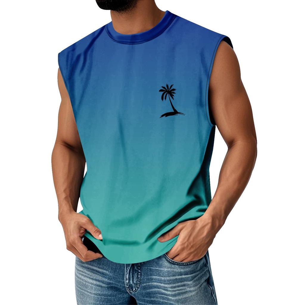 Gilet d'été pour homme à imprimé, col rond, dégradé, sport, décontracté, sans manches