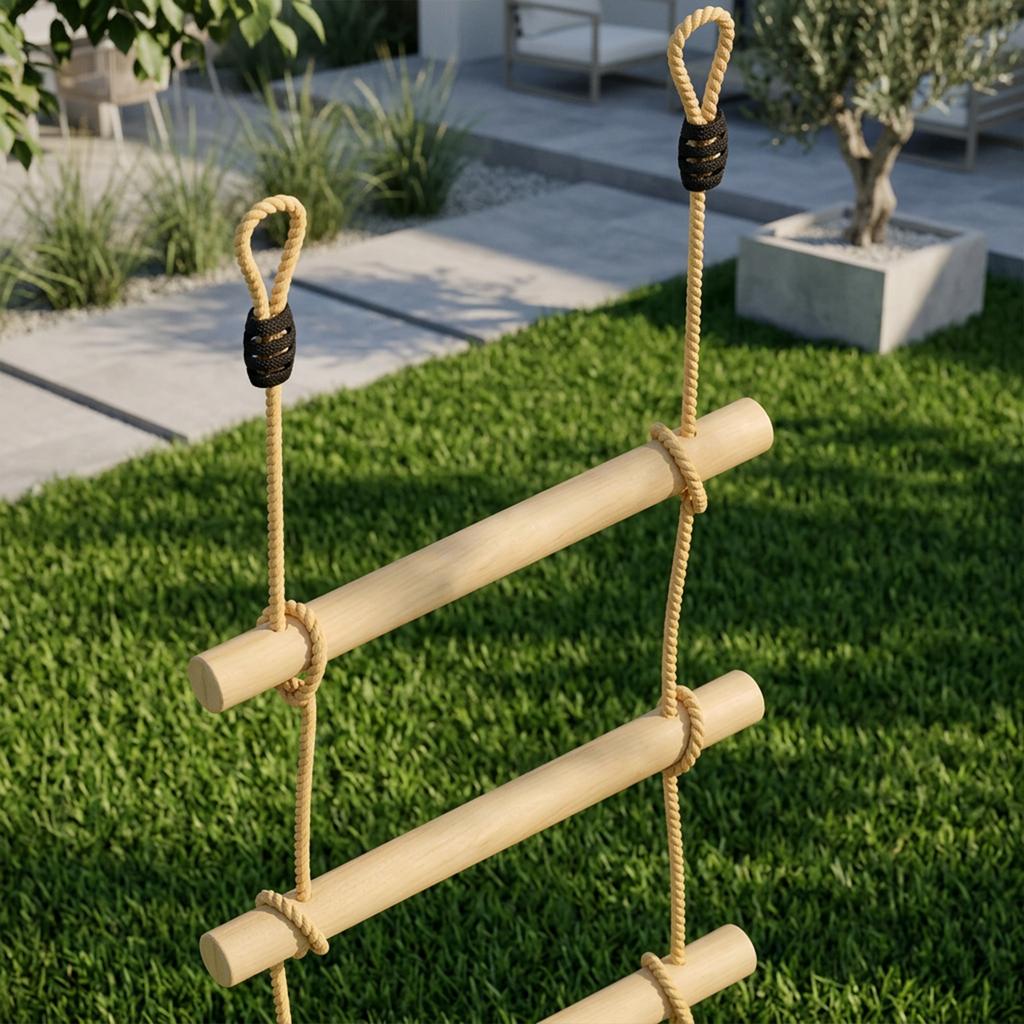 5 Step Climbing Ladder For Children With 2 Carabiners And 2 Tree Straps For Ages 3 8 Years 40 X 3.5 X 180 Cm Natural