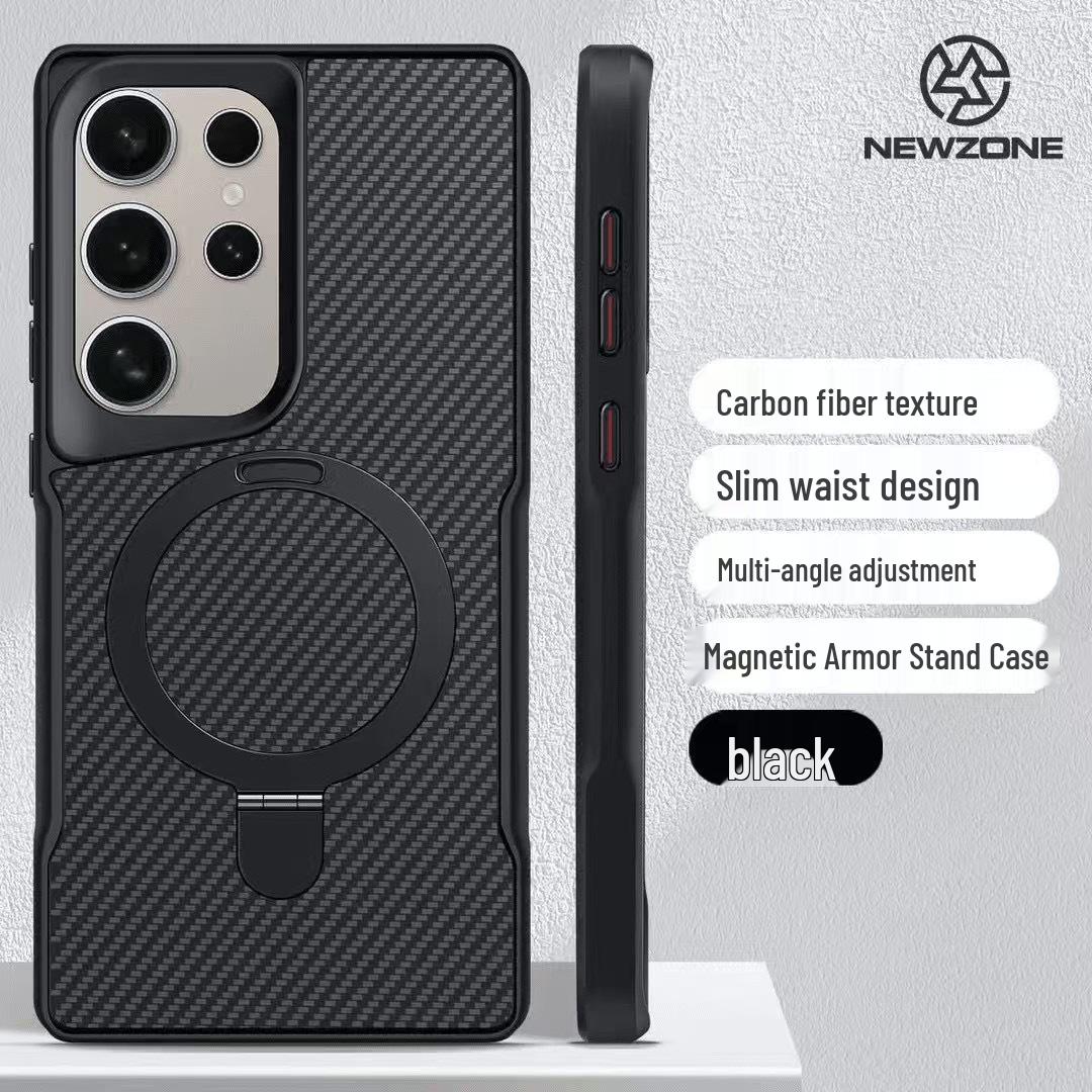 

Compatible Samsung S25 Ultra Slim Magnetic Bracket Phone Case, Cross-Border S24 Plus Carbon Fiber Protective Cover S26 Ultra