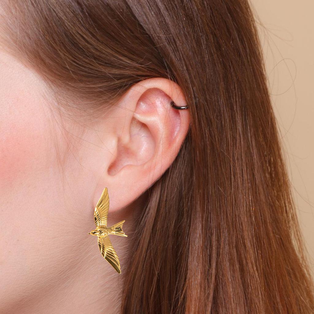 Elegant Stereoscopic Bird Dangle Earrings Stainless Steel Ear Studs Stylish Women Accessory for Dates and Daily Outfits