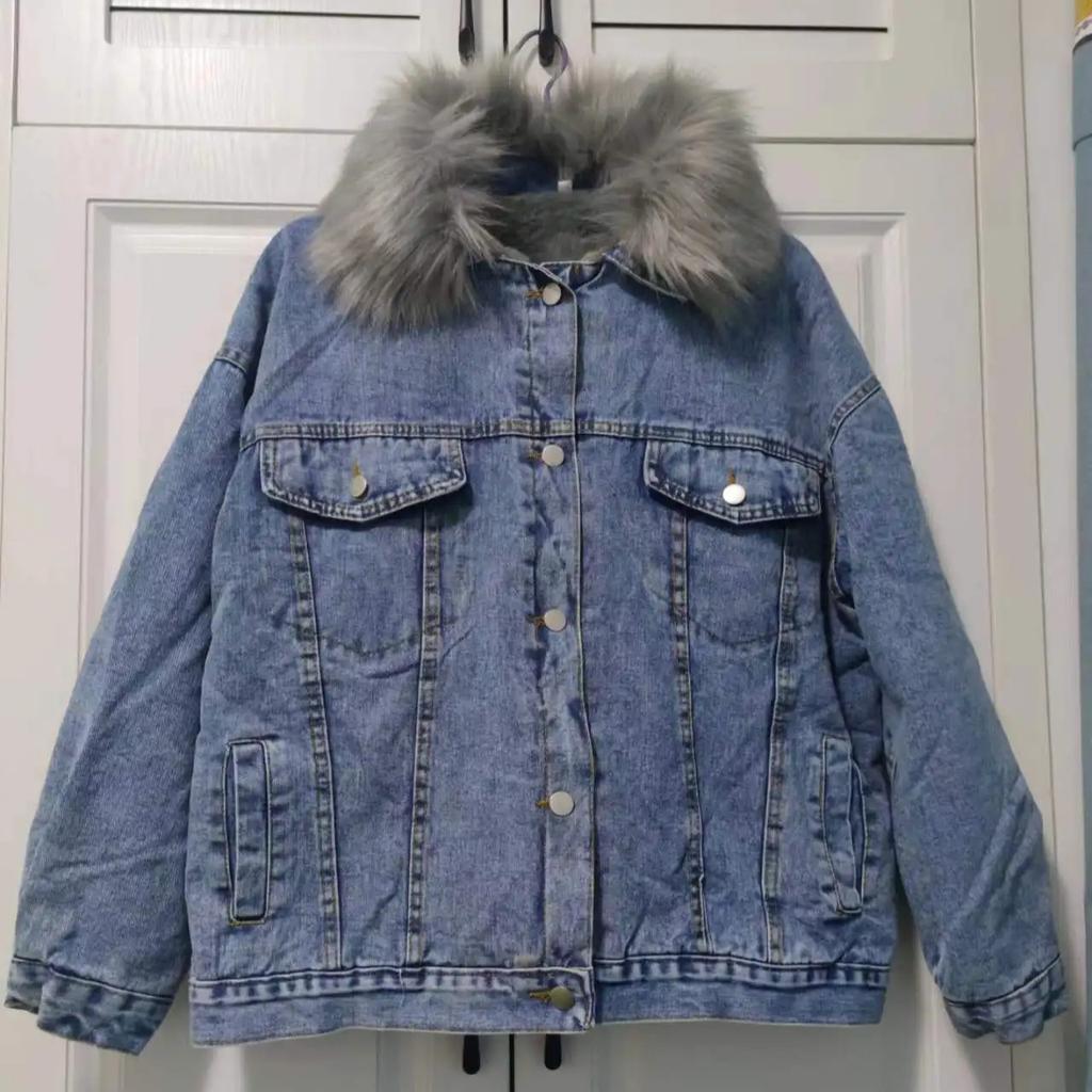 Zimný Dámsky Teplý Základný Kabát Veľký Kožušinový Golier Džínsová Bunda Dámska Chladná Motorkárska Bunda Vrchné Odevy Flísový Hrubý Ležérny Kabát