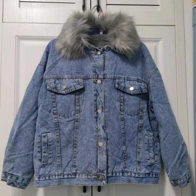 Winter Women Warm Basic Coat Big Fur Collar Denim Jacket Female Cold Motorcycle Jackets Outerwear Fleece Thick Casual Overcoat