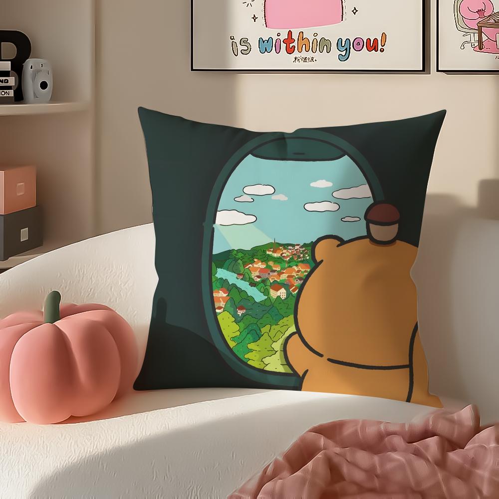 Teddy Fluffy Cute Adorable Art Cartoon Cute Bear Cushion Cover Pillowcase Short Plush Invisible Zipper Room Sofa Cushion Cover