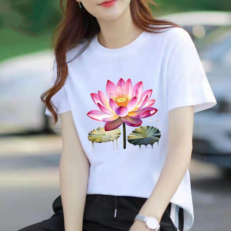 Bestseller Casual Base Layer Personalized Floral Womens Commuter Instagram Summer Printed Shortsleeved Roundneck Tshirt