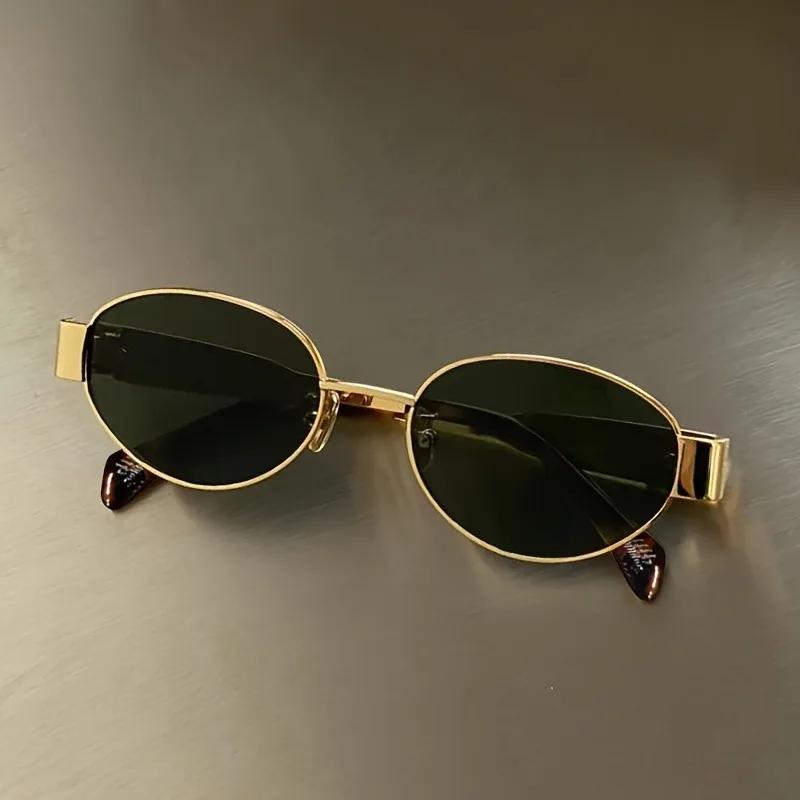 Retro Metal Frame Pilot Oval Sunglasses Women Men Brand Designer Vintage Round Sun Glasses Luxury 90s Green Lens Shades Male
