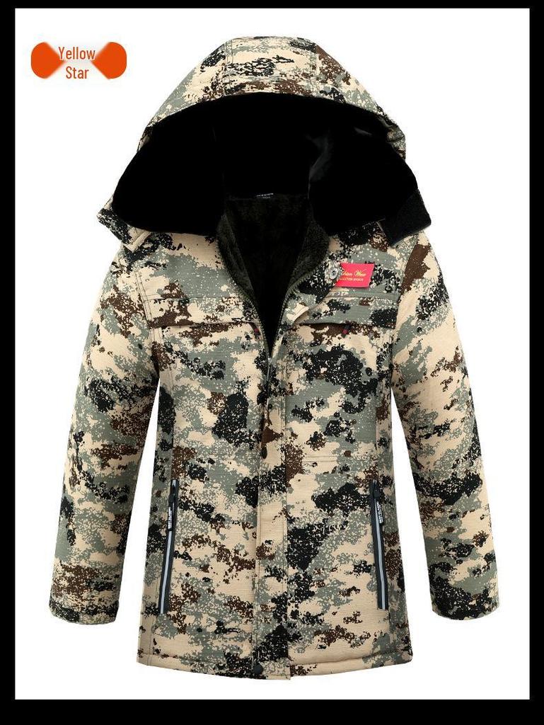 Kamuflážní bavlněná bunda střední délky, voděodolná, s květinovým vzorem, podšitá sametem - Odolná proti chladu a trvanlivá pro chladírny nebo stavbu.