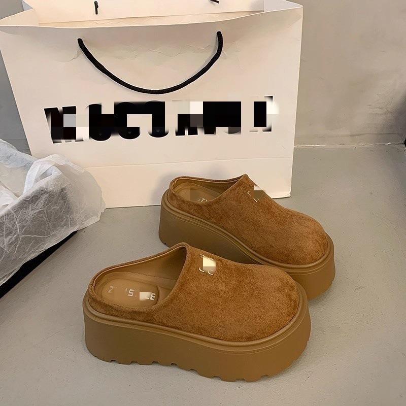 Autumn Bag Head Half Slippers Women Wear New Small Thick Soles To Increase Height Lazy Boken Single Shoes
