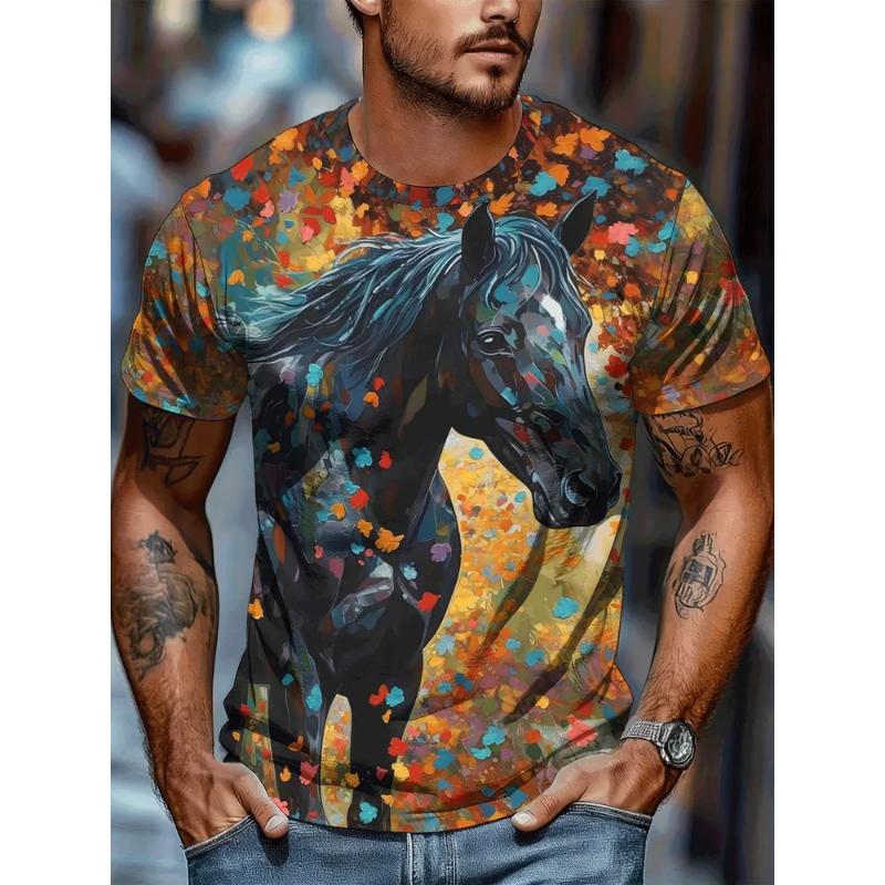 Modisches Herren-Rundhals-Kurzarm-3D-Casual-Farbprint-Casual-Kurzarm-Rundhals-T-Shirt