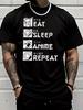 Unisexs Anime Fan Tee Eat Sleep Repeat Japanese Letter Graphic Red Crew Neck Loose Soft Short Sleeve Daily Summer Street Casual Top