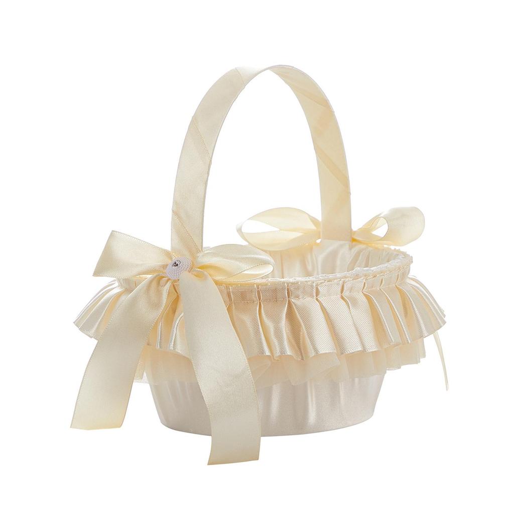 Basket with Satin Ribbons, Lace Bow, Flower Girl Basket, for