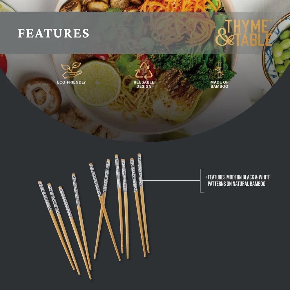 10dílná bambusová opakovaně použitelná sada hůlek Ekologické nádobí Sushi Nudle Stir-Fry Odolné Stylové Dárek Pro milovníky jídla