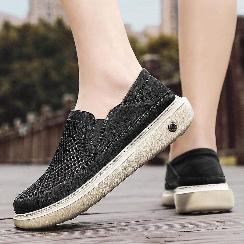 Men's Sporty Breathable Mesh Shoes Lightweight Comfortable Casual Slip-On Summer Shoes Round Toe Non-Slip Rubber Outsole