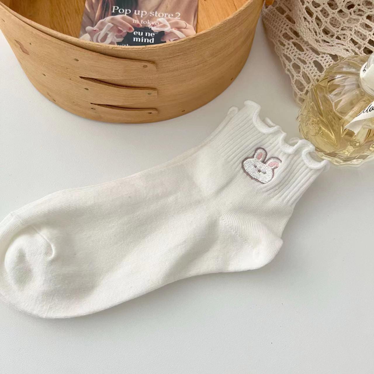 

Женские модные белые хлопковые носки в японском стиле с вышитым рисунком «Любовь» One Size