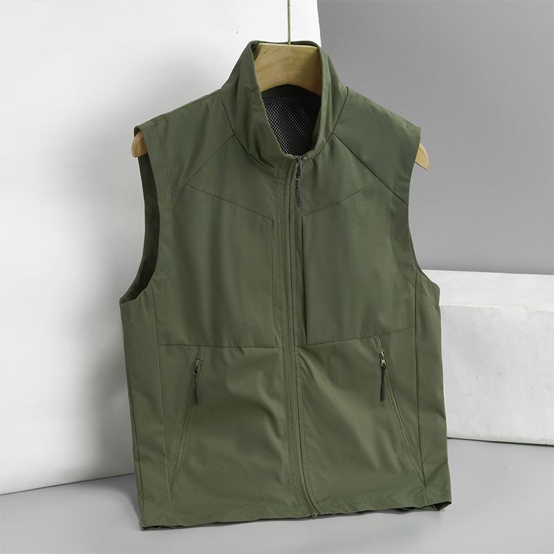 Gilet d'extérieur Cardigan pour homme Sans manches Col montant Veste Respirant Décontracté Sport Camisole
