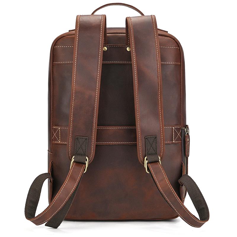 Vintage Men's Crazy Horse Leather Backpack Genuine Large Retro Rucksack Classic Travel Bag with Laptop Compartment