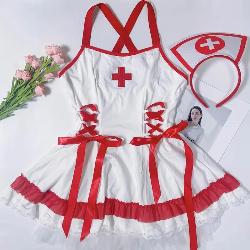 Exotic Costumes Nurse Pajamas Ultra Short Mini Backless Sexy Cosplay Nurse Dress Suit Set Lingerie Women Underwear Intimates