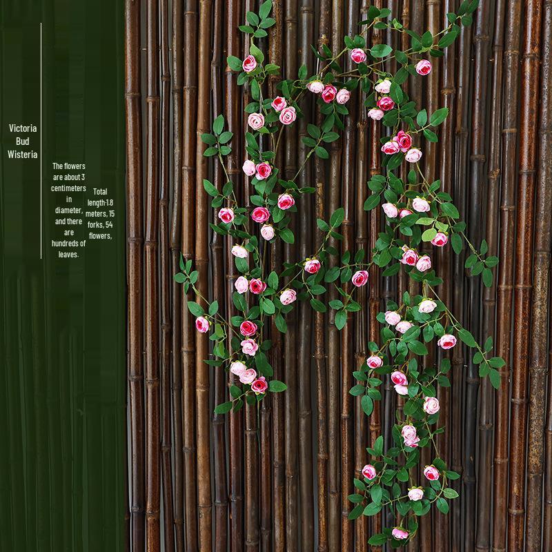 Rattan Plastic Rose Vine Artificial Flowers for Wedding Décor, Ceiling or Wall Hanging, and Air Conditioning Pipe Cover